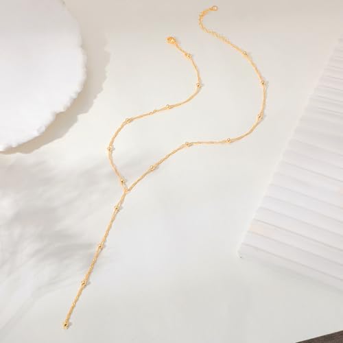 carovo gold necklace for women dainty long necklace 14k goldsilver lariat y-shaped pendant necklaces trendy layered lip cubic zirconia beaded chain drop necklaces jewelry for women gifts