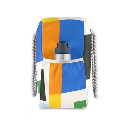 Abstract Geometric Large Beach Bag, Travel Tote Bag Zippered, Water Resistant Family Size for Seaside, Shower Stall, Swiming Pool3