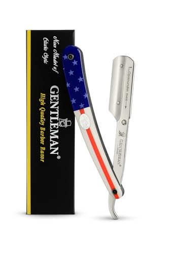 Image of Gentleman Flag Printed Barber -Shaving Razor for Men's Styling and Grooming - Straight Shaping Blade for Beard, Face, and Hair - Single-Edge Stainless Steel Cut Throat - Perfect for Saloon Use