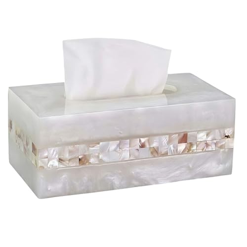 Luxury Tissue Box Cover, Tissue Box Holder,Tissue Holder for Bathroom,Marble Tissue Box Decorative,Set-Rectangular Hand-Polished with Gold Mother-of-Pearl Shells?Villa Gift, Bathroom Accessory Set