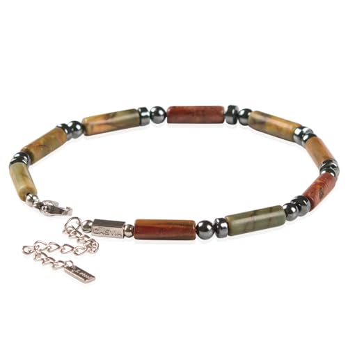 original beaded bracelets for men Mens Picasso jasper bracelet with hematite stainless steel adjustable chain Handmade mens jewelry gemstone healing bracelet Great for yourself or dad