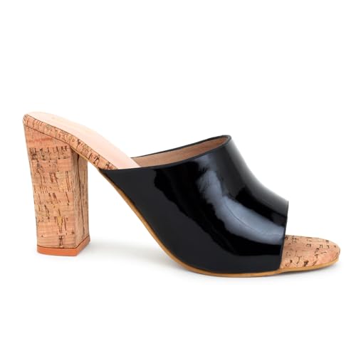 Image of Action Patent Leather Sandals| Pattern| Transparent Block Heel| Ankle Strap Black
