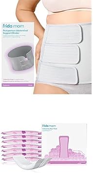 Frida Mom Belly Binder, Adjustable Compression Wrap + 2-in-1 Postpartum Pads, Absorbent Perineal Ice Maxi Pads, Instant Cold Therapy Packs, Postpartum Recovery Bundle