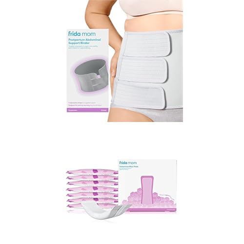 Image of Frida Mom Belly Binder, Adjustable Compression Wrap + 2-in-1 Postpartum Pads, Absorbent Perineal Ice Maxi Pads, Instant Cold Therapy Packs, Postpartum Recovery Bundle