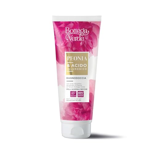 Bottega Verde - Bagnodoccia con Estratti di Peonia e Acido Ialuronico, 200 ml, Deterge e Idrata con Delicatezza, per Pelli Normali o Secche