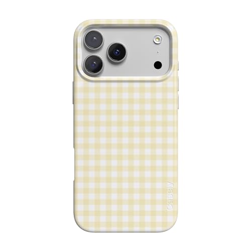 Coque iPhone 17 Pro MagSafe - Protection fine jaune pastel au motif vichy