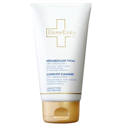 DermEden - Total Make-up-Entferner Milch-Lotion 150 ml - 2 in 1 - Entfernt Unreinheiten, Rückstände und wasserfestes Make-up - Wirkt gegen die Zeichen der Hautalterung - Französische Herstellung