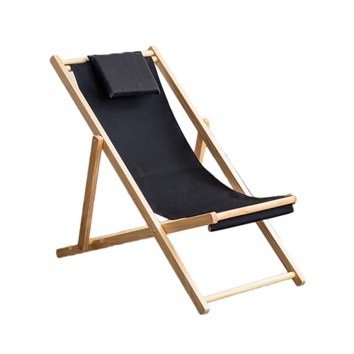 リクライニングチェア アウトドアチェア 折り畳み椅子 省スペース ベーシック ガーデンチェアー シェーズロングソファ 布製 枕付き 肘掛けき camping chair ラウンジチェア キャンプ 椅子 喫茶店 ビーチベッド おしゃれ (ウッド - ブラック