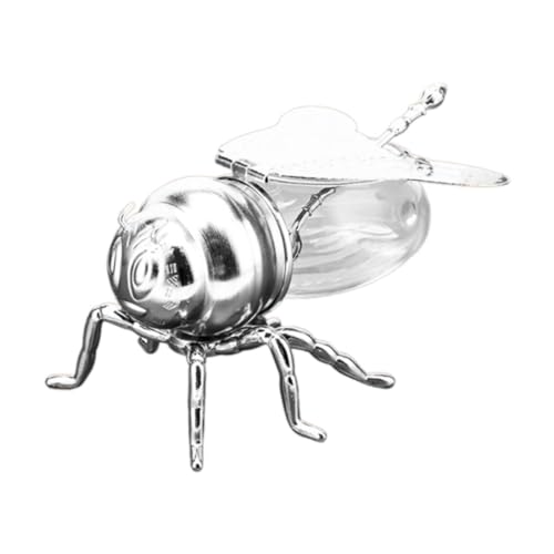 Qianly Bee Shaped Honey Jar Condiment Pot Practical Lightweight Modern Sugar Container Multiuse for Home Kitchen Holiday Tea Time, Silver