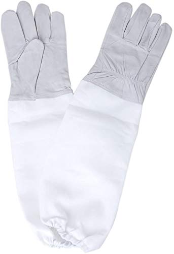 eoocvt 1 x Pair Beekeeping Protective Gloves with Vented Long Sleeves (Grey White)