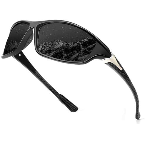 HENGOSEN Gafas de sol deportivas polarizadas para hombre: gafas de sol envolventes para correr, ciclismo, pesca, protección UV, 26 negro, M