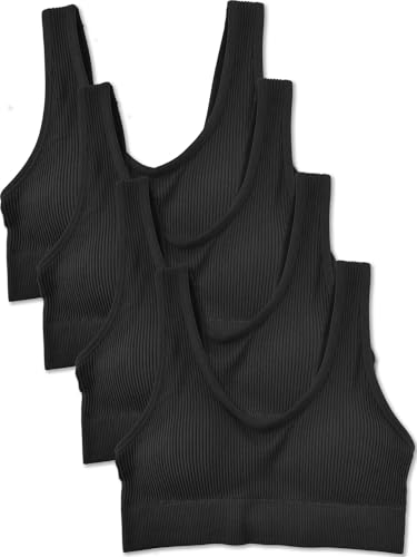 Kalon Women's 4 Pack Ribbed Bralette Crop Top Comfort Sports