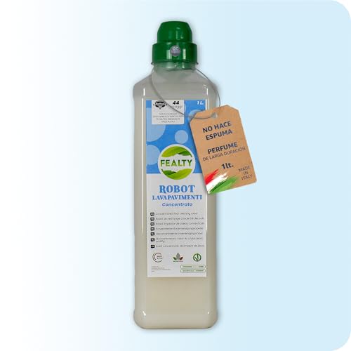 FEALTY - Limpiador de Suelos para Robot no Espumoso - Detergente para Robot Limpiador de Parquet - 1000 ml para hasta 44 lavados - Fórmula Concentrada y Sostenible para una limpieza sin rayas.