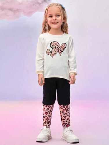 Image of OLMRJKD Kids Toddler Girls Clothes Figure Graphic Drop Shoulder Top Pullover Spotted Print Pants Fall Winter Outfit Set