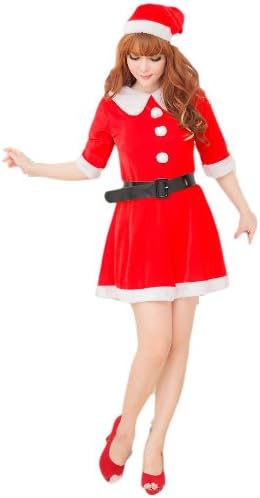 Amazon Timstyle Cos もうすぐクリスマス かわいい女性用サンタさん スカートタイプ コスプレ服 ワンピース 三角帽子 ベルトの3点セット コスプレ衣装 コスチューム 仮装グッズ C009 コスプレ 仮装 通販