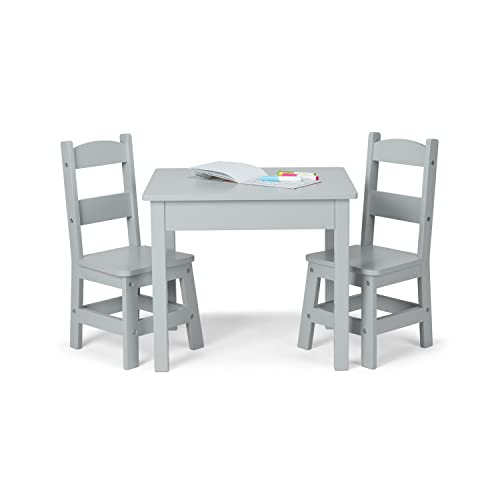 Image of Melissa & Doug Solid Wood Kids Table and Chairs (2), Premium Quality Wooden Toddler Table and Chair Set for Kids Playroom Furniture & Montessori Classroom Furniture for Boys & Girls Ages 3+, Grey