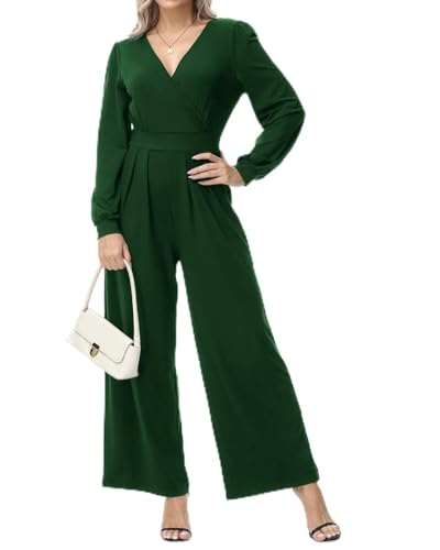 Tanmolo Damen Lang Jumpsuit Langarm V-Ausschnitt