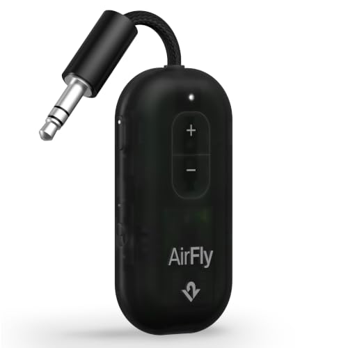 Image of AirFly Pro 2 - Bluetooth Adapter for Airplane, Pair 2 AirPods or Wireless Headphones - 3.5mm AUX Bluetooth Transmitter for Cars, Boats, Treadmills, TVs- Airplane Travel Essentials, Black Ice
