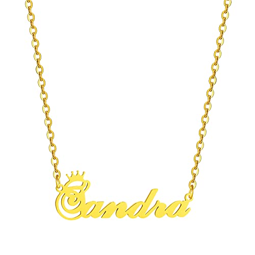 Gold Custom Women Name Necklace Personalized, Customized Chains Name Pendants Necklaces Personalized Name Necklace with Crown for Women Girl Gift,Sandra Necklace