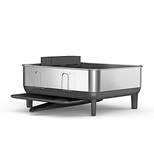 simplehuman Steel Frame Dishrack, Compact Dish Drying Rack for Small Kitchens, 360º Easy Drain Swivel Spout, Anti-Residue Coating, Moisture Control Surface, Brushed Stainless Steel by simplehuman - Image 4