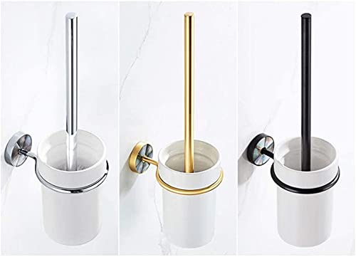 Cepillo de baño Escobilla de inodoro creativa, soporte de escobilla de inodoro de montaje en pared sin perforaciones, base de cerámica duradera y escobilla de inodoro con mango de cobre Elegante