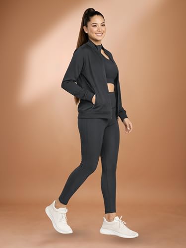Image of Women 3 Piece Gym Workout Set | Sports Bra, Zip-Up Jacket & High Waist Leggings | Stretchable Yoga Activewear Co-Ord Set for Women | Fitness Gym Tracksuit