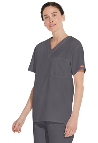 Dickies EDS Signature Scrubs for Women and Scrubs for Men, Unisex One Pocket V-Neck Top in Soft Brushed Poplin 83706