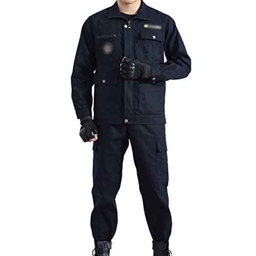 UCHAG Traje de Pantalones de Chaqueta de Soldador al Aire Libre, Ropa Protectora Resistente al Desgaste de Algodón, Ropa de Trabajo de Invierno para Hombres, Azul / Patchwork, X-Large
