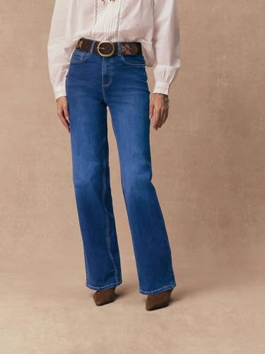 Image of KOTTY Women's High Rise Wide Leg Jeans|Cotton Blend Straight Fit Denim|Trendy Comfortable Casual Wear