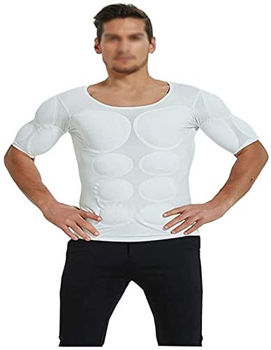 YRLSSH Hombres musculosos falsos Shaper Falso musculoso T-shirt Camiseta falsa Hombros acolchados Ropa interior Acompañamiento Camisetas Camisetas de camisa de fondo desmontable Camisa