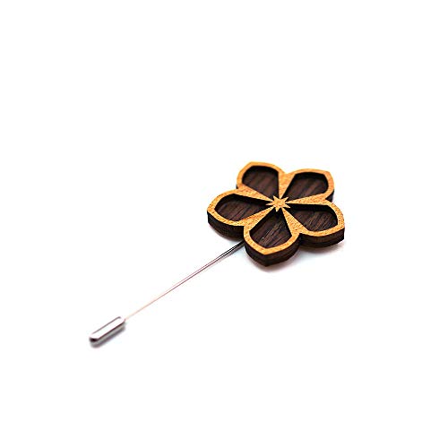 GIVBRO Broche en bois en forme de fleur pour homme - Boutonnière pour mariage, costume, smoking