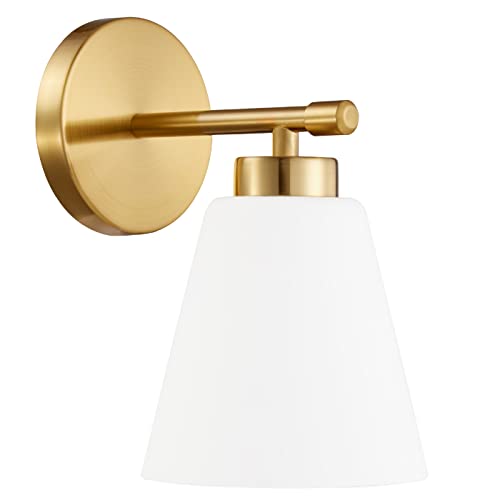 Hamilyeah Bathroom Wall Sconce with Frosted Shade Gold, Industrial Sconces Wall Lighting Fixture with Milk Glass Shade, Modern Wall Lamp for Bedroom, Living Room