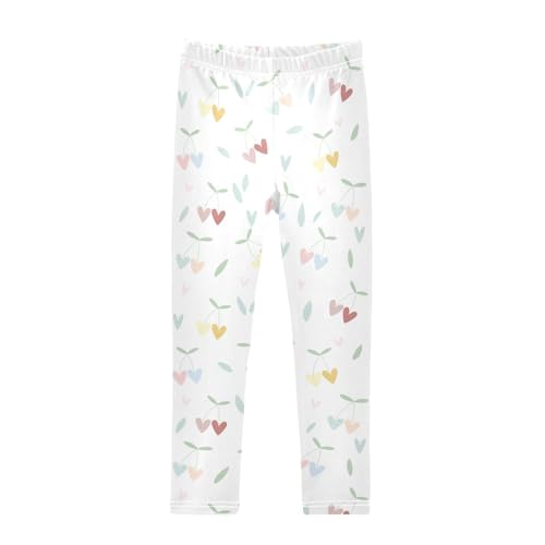 Little Heart Shaped Cherries Girls Leggings,Workout Leggings for Girls Toddler Athletic Leggings Size for 3-10T