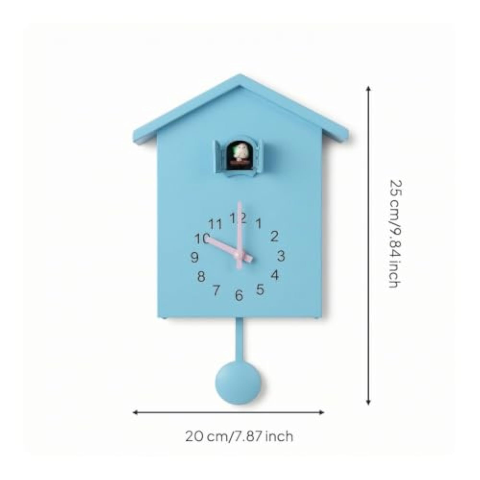 Minimalist Wall Cuckoo Clock, Nordic Scandinavian Design, Blue