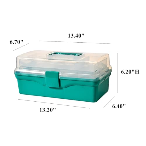Image of 13.40 Inch 2-Tier Trays Clear Green Plastic Storage Container Organizer Box, Multipurpose Portable Carrying Case with Latch Lock and Handle for Art, Craft, Sewing Supplies, First Aid, Makeup