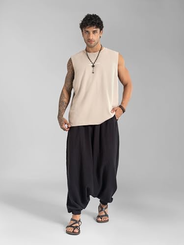Image of The Veshti Company Men's Goa Groove Harem Pants | Breathable Cotton Boho Joggers with Relaxed Fit for Yoga, Dance, Travel & Lounge