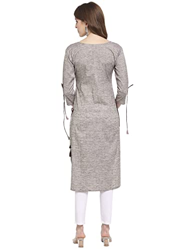 Image of EthnicJunction Women's Cotton Blend Floral Thread Work Embroidery Straight Kurta