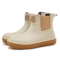 LIOERDIWE Ankle Rain Boots Men Women Waterproof Deck Boots Anti-Slip Rubber Chelsea Garden Work Shoes Short Mud Booties Fishing Farming Camping(Beige,11 Women/9.5 Men)