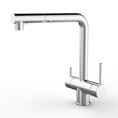 Grifo de cocina extraíble de 3 vías con filtro de agua integrado en color gris