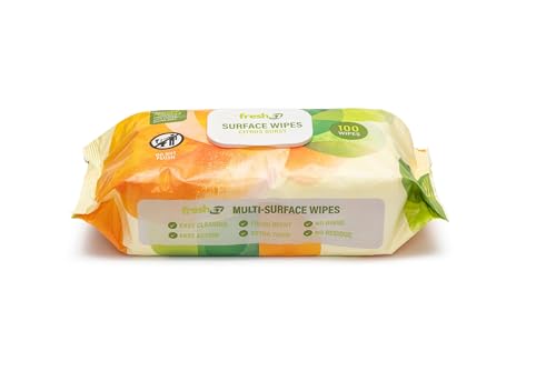 Fresh EZ Multi-Surface Cleaning Wipes, 2 Packs x 100 Wipes, Thick No-Rinse No-Residue Surface Wipes for Kitchen, Bathroom, Glass, Stainless Steel, Granite, Wood & Plastic (Citrus Burst) - Image 2