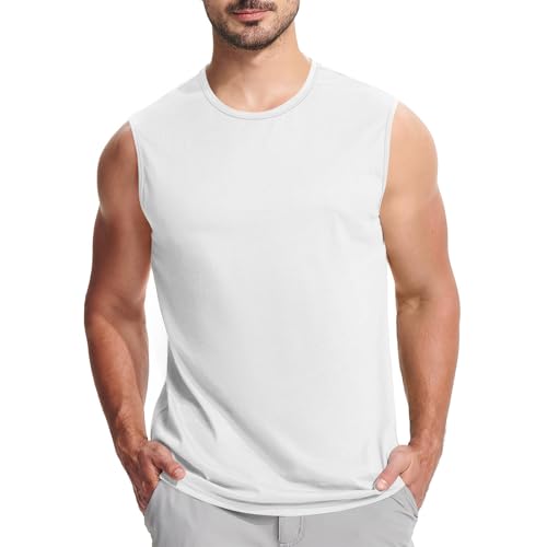 Men's Muscle Tank Top UPF 50+ Cotton Sleeveless Sport Shirt Lightweight Casual Gym Workout Tops Cooling Breathable Tees