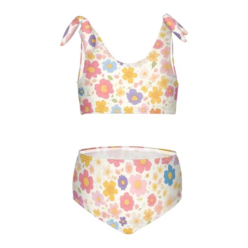 Flower Pink Yellow Girls' Two Piece Kids Bikini Set Quick-Dry Bathing Suit Swimming Suits Cute Shoulder Strap
