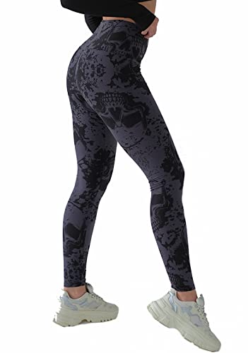 Luxleg High Waist Womens Leggings - Active Workout Leggings - Tummy Control Soft Ankle Length Leggings for Women(S-M, Black Skulls)