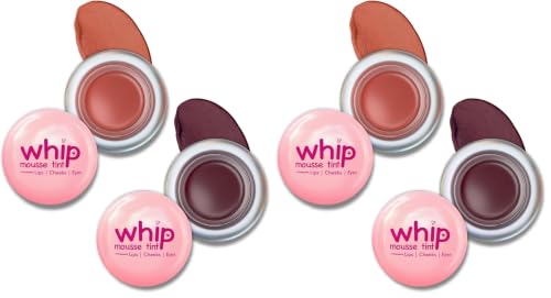 Image of Glam21 Whip Mousse Tint 3-in-1 | Lip, Cheek & Eye Tint | Vitamin E, Jojoba Oil & Shea Butter | Waterproof, Long-Lasting, Highly Pigmented | Lightweight Travel-Friendly Makeup | 4gm Each | Combo Pack Of 4 (Nude Fig&Plum Star)