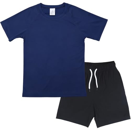 Fengzio UV Shirt und Badeshorts Set Jungen, Kurzarm Sonnenschutz UPF 50+ Kinder Badeshirt & Schnelltrocknend Boardshorts, Schwimmshirt Badehose Badeset für 5-14 Jahre