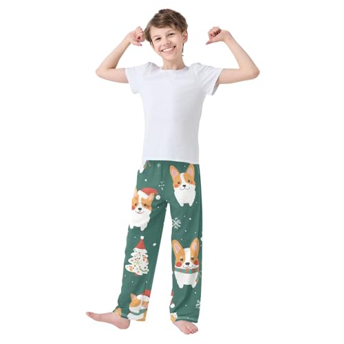 Xmas Tree Corgi Boys Long Pants Soft Trousers Elastic Waist Kids Lounge Bottoms with Pockets S-XL2