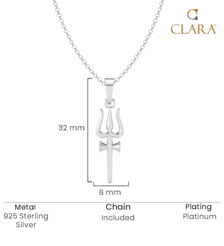 Image of Clara 925 Sterling Silver Shiva Trishul Pendant Necklace for Men & Women