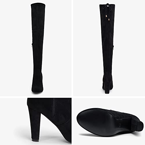 Image of Vepose Women's Suede Thigh High Over the Knee Boots with Block Heel | Above knee heeled silhouette, Tall shaft, Long boot shape, Inside zipper, 3.5 in heel, Skirt and jeans styling, Concerts