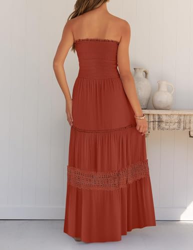 Image of ZESICA Women's 2026 Summer Boho Maxi Dresses Strapless Off Shoulder Lace Flowy A Line Beach Vacation Long Sundress