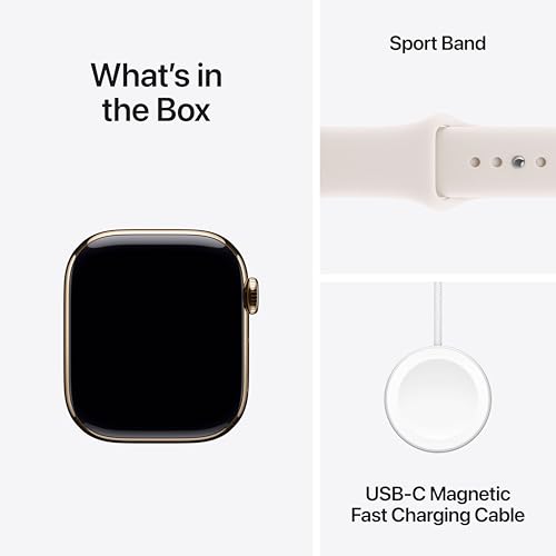 Image of Apple Watch Series 11 [GPS + Cellular 42mm] Smartwatch with Gold Titanium Case with Light Blush Sport Band - S /M. Sleep Score, Fitness Tracker, Health Monitoring with AppleCare+ (2 Years)